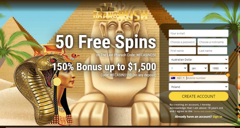 Try GrandRush Casino today with 50 free spins no deposit
