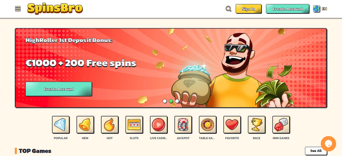 SpinsBro Casino: Reclama tus 200 tiradas gratis y 1000 EUR de bono ahora